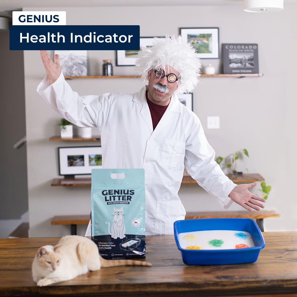Genius Litter Health Monitoring Cat Litter, Featured on Shark Tank, Lightweight Crystal Silica Gel, Non Clumping, Dust Free, Low Tracking, Odor Control for Indoor Cats and Kittens, 6 lb Bag