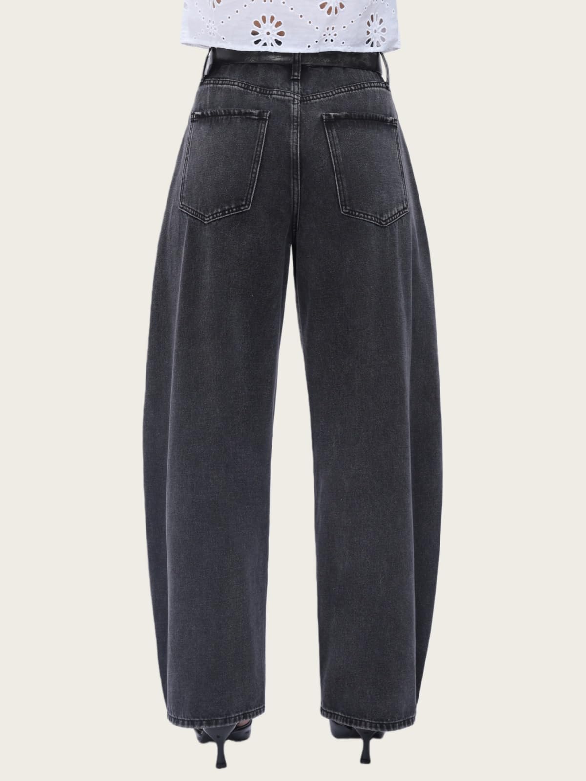 SHAPUM Black Baggy Barrel Jeans for Women High Waisted Trendy Balloon Jeans Retro Pear Shaped Boyfriend Distressed Jean
