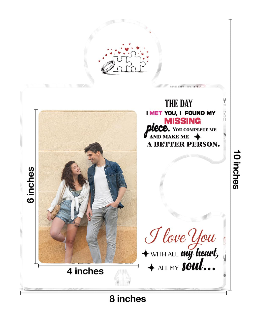 QPVXSST Romantic Couple Picture Frame Displays 4x6 Photo, Engagement Anniversary Wedding Photo Frame for Couples, I Found My Missing Piece Love Gifts for Girlfriend Boyfriend