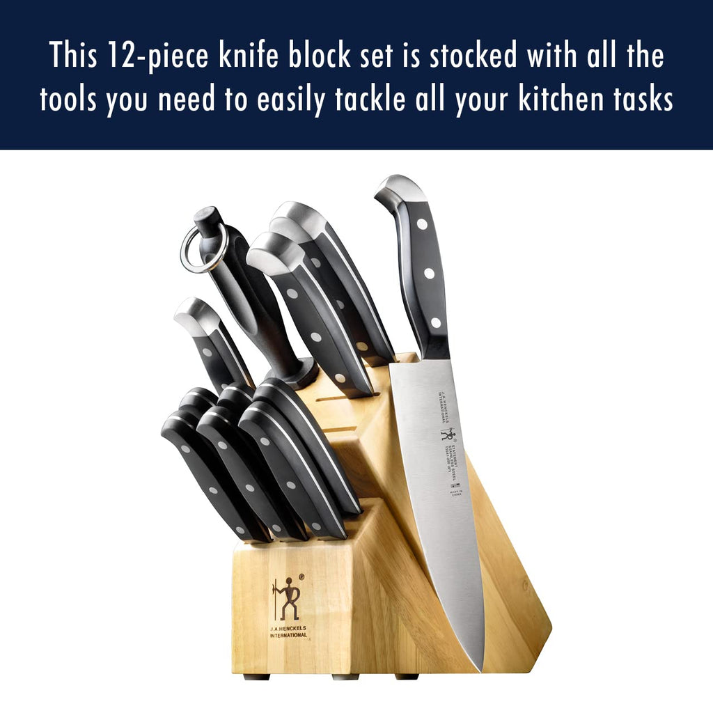 HENCKELS Statement Premium Quality 12-Piece Knife Set with Block, Razor-Sharp, German Engineered Informed by 100+ Years of Mastery, Lightweight and Strong, Dishwasher Safe, Natural