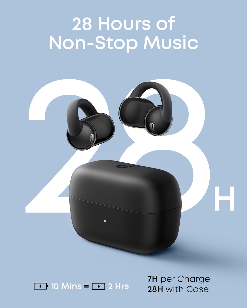 Soundcore C50i Open Ear Earbuds, Clip-On Headphones Over Ear for Running Workout, 12mm Drivers Powerful Bass, 28H Playtime IP55 Waterproof, Bluetooth 6.0 Hi-Res, FlexiClip Design by Anker