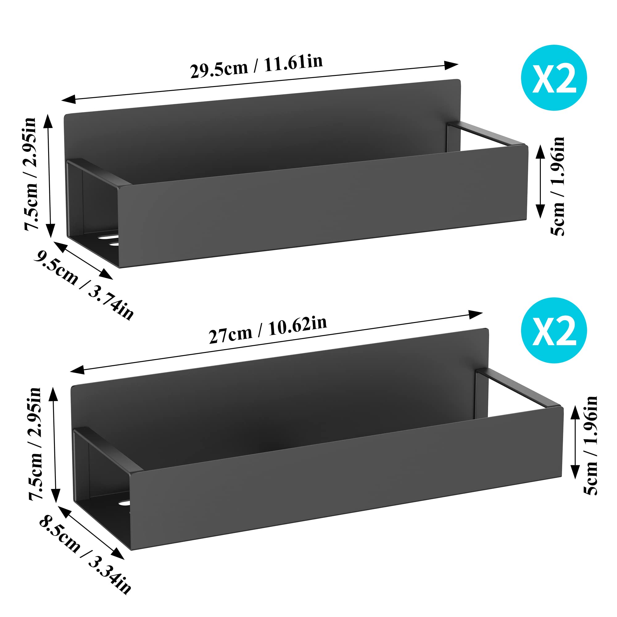 HuggieGems Metal 4 Pack Magnetic Spice Storage Rack Organizer for Refrigerator and Oven, Black Fridge Organizers and Storage