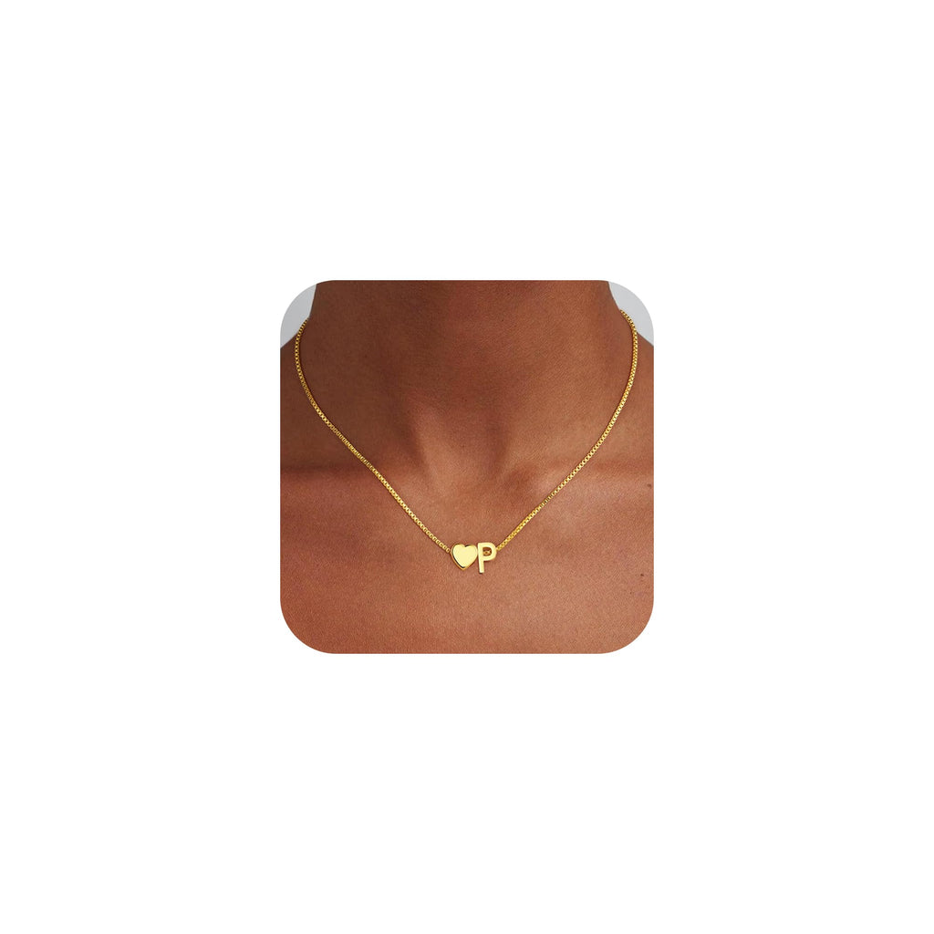 Eaciy Heart Initial Necklace for Women Jewelry, 18K Gold Plated Heart Initial P Necklace Dainty Heart Necklaces Tiny Initial Necklaces for Women Gold Jewelry Gifts