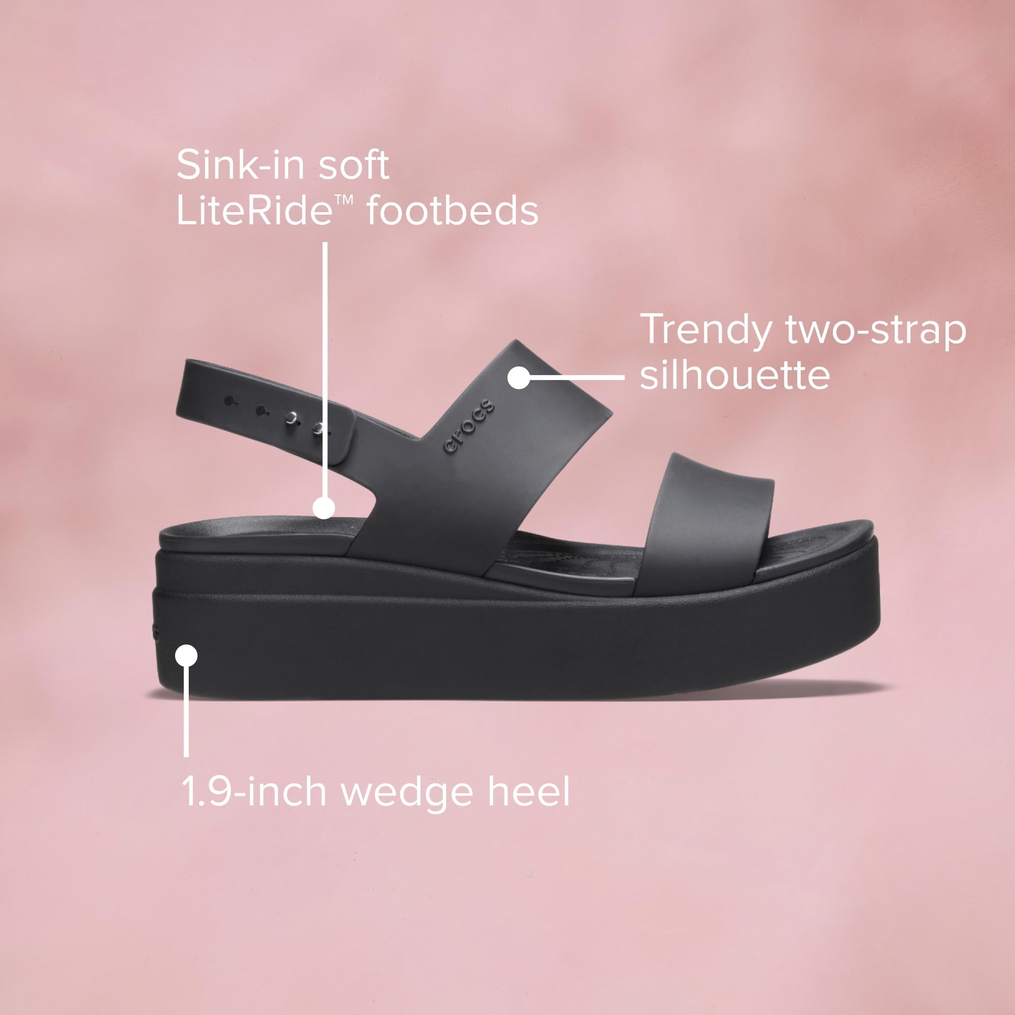 Crocs Brooklyn Low Wedges Sandal, Black/Black, 9
