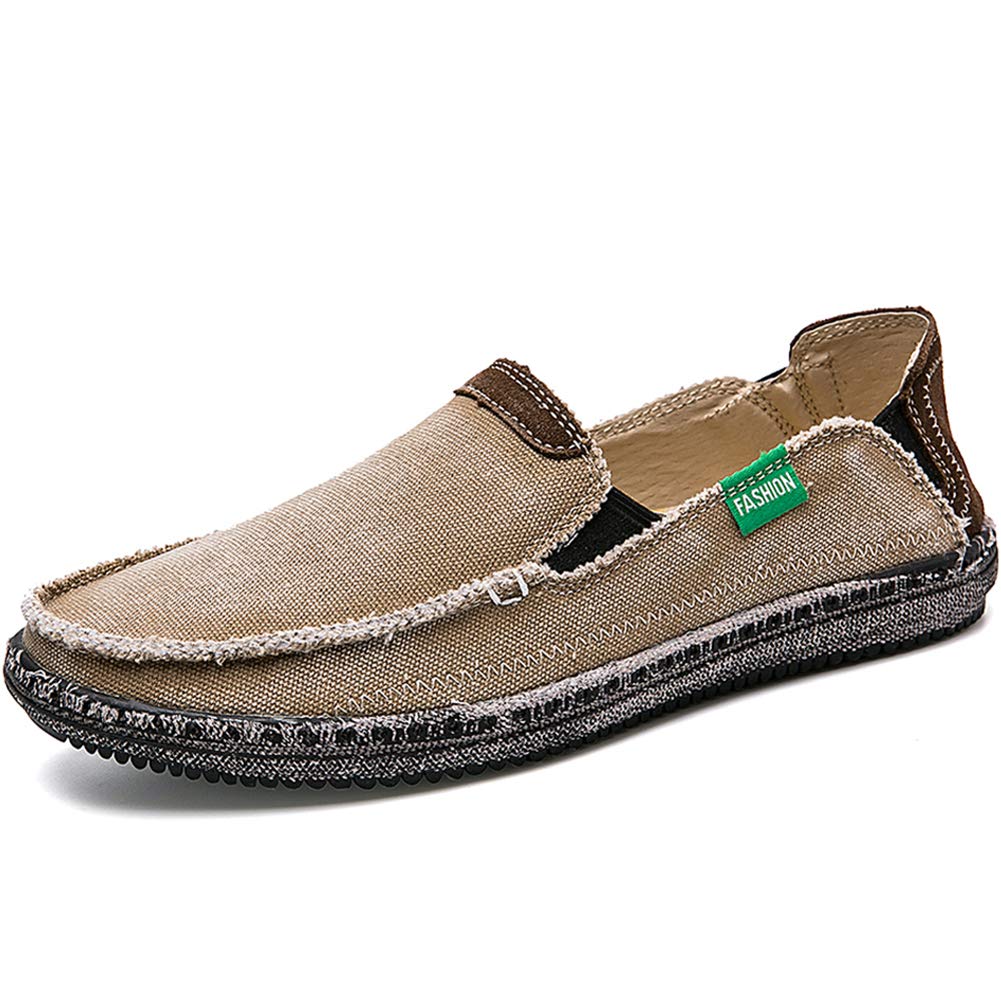 CASMAG Men Shoes Casual Cloth Canvas Slip on Loafers Outdoor Leisure Walking Shoes Khaki 2 US 10.5 M