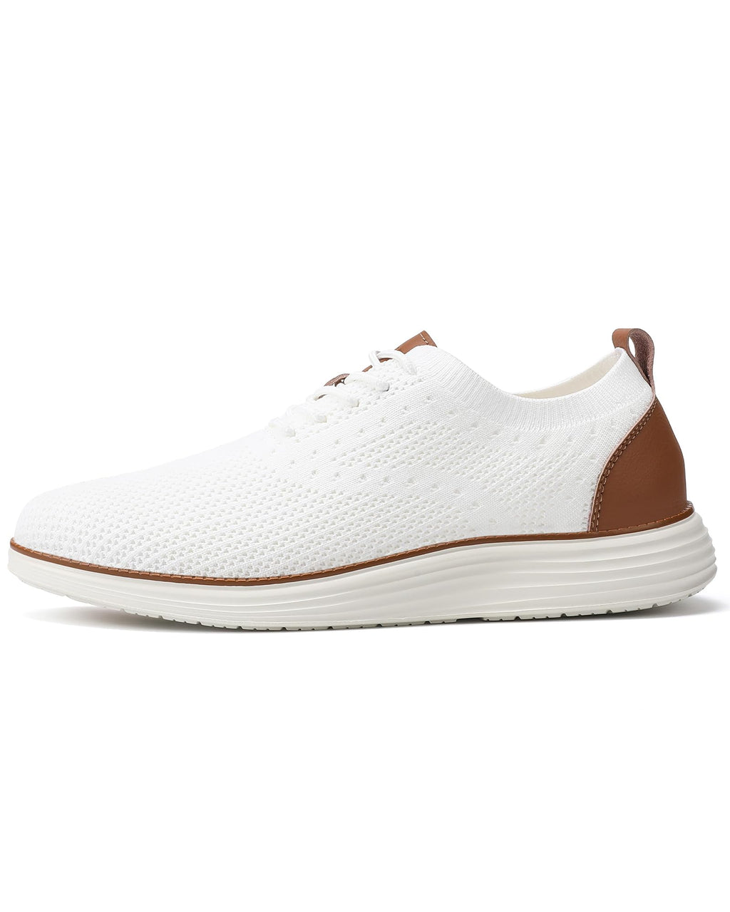 VILOCY Men's Dress Sneakers Oxfords Casual Business Shoes Lace Up Lightweight Walking Knit Mesh Fashion Sneakers White,EU43