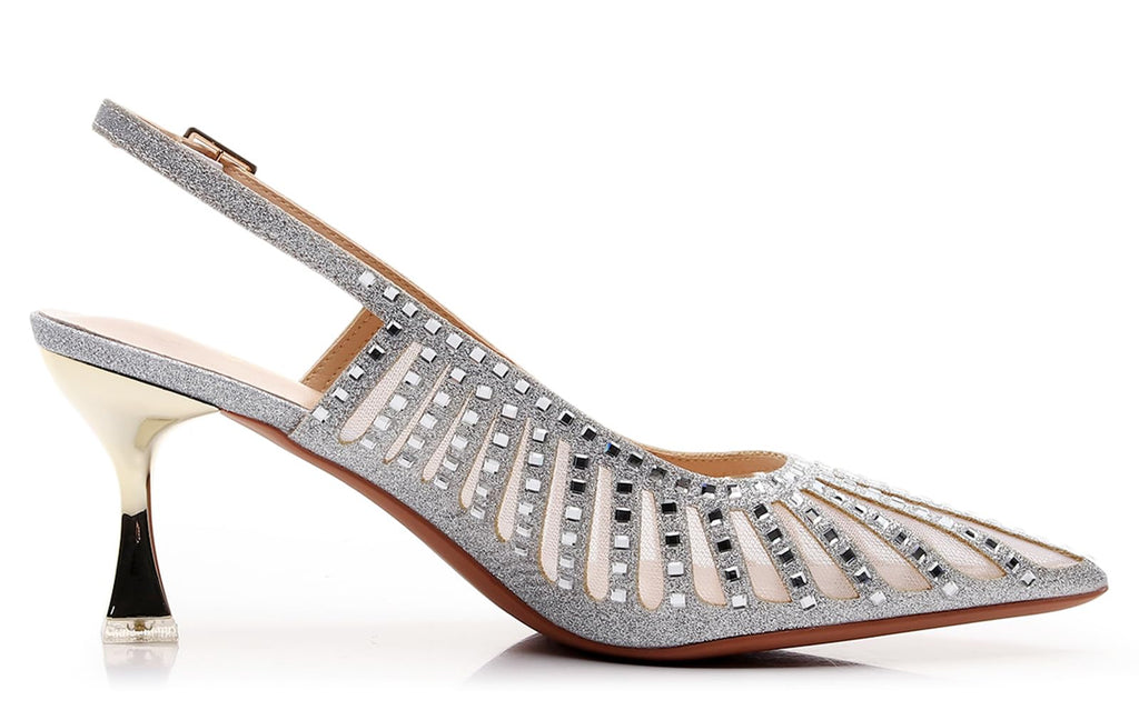 VenusCelia Women's Graceful Lady Slingback Pump Shoe (10.5 M US,Silver)