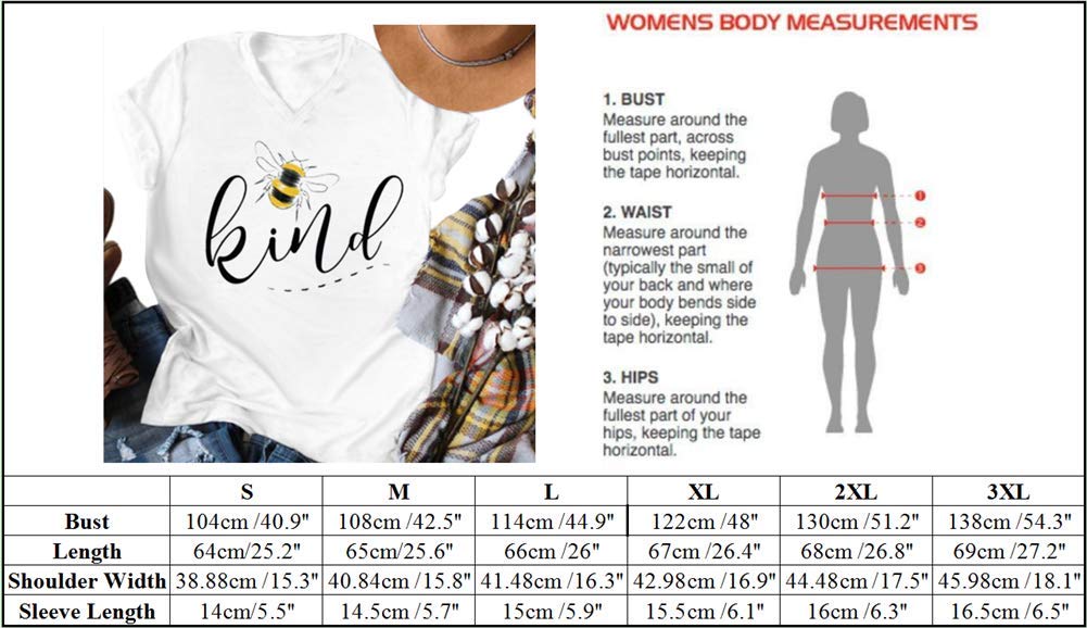 Womens Be Kind Graphic Tees V Neck Cute Printed Summer Casual T Shirts Tops (White,Large)