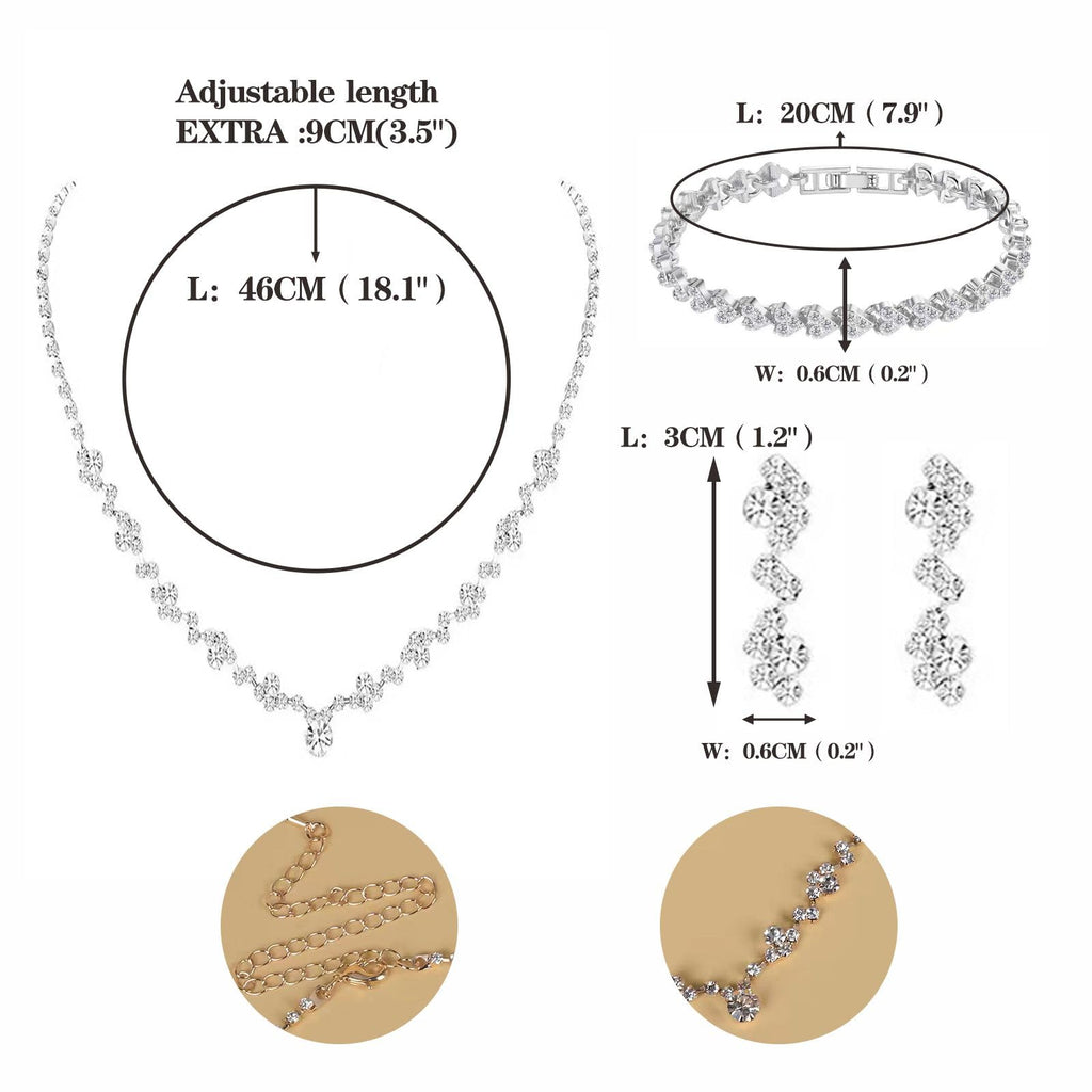 Tatibana Crystal Wedding Jewelry Set, Silver Necklace Earrings, Bracelet Crystal Bridal Wedding Jewelry Sets, For Brides Prom Costume Accessories or Party Accessories