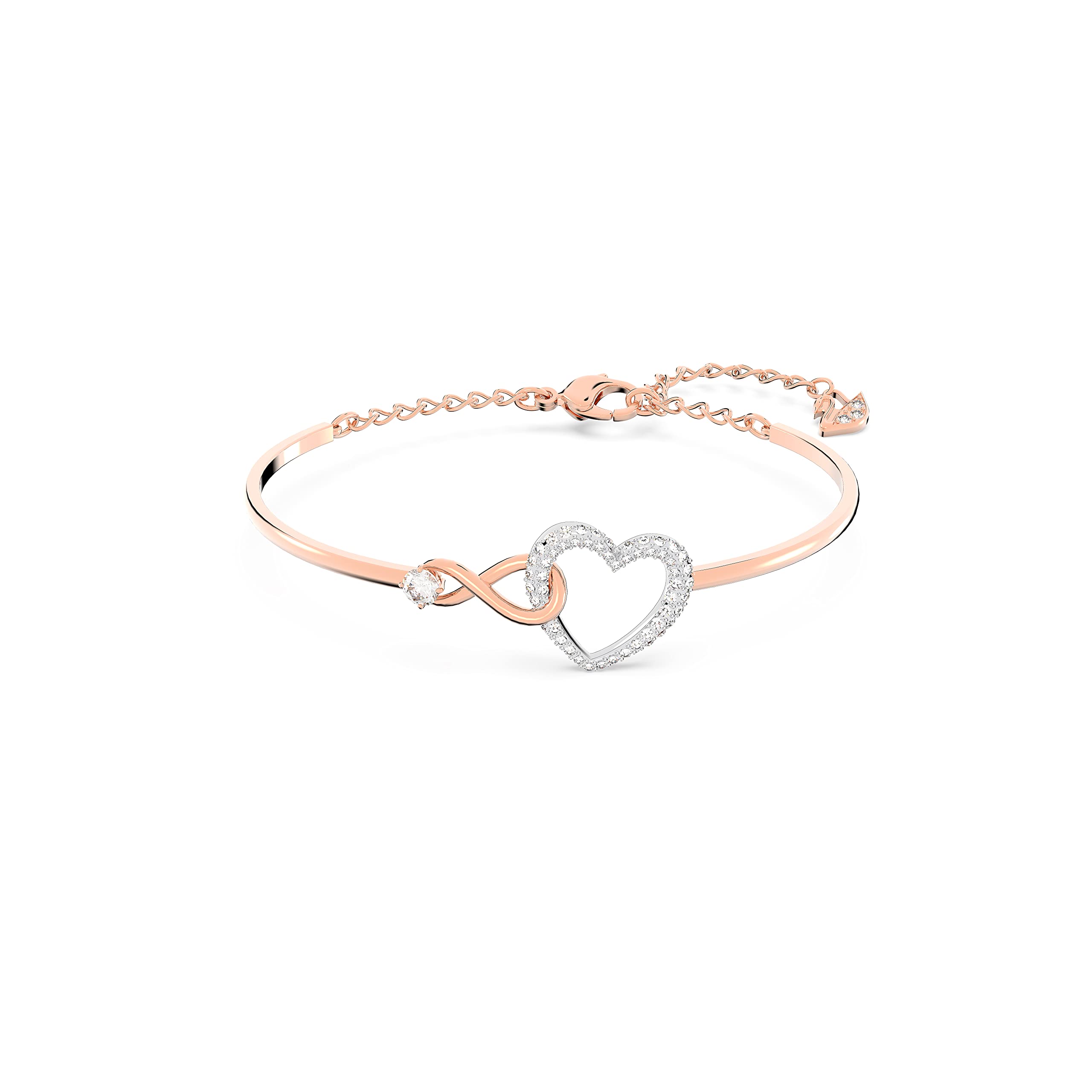Swarovski Hyperbola Women's Bangle Bracelet with a Rose-Gold Tone Plated Bangle, Clear Crystals and Lobster Clasp