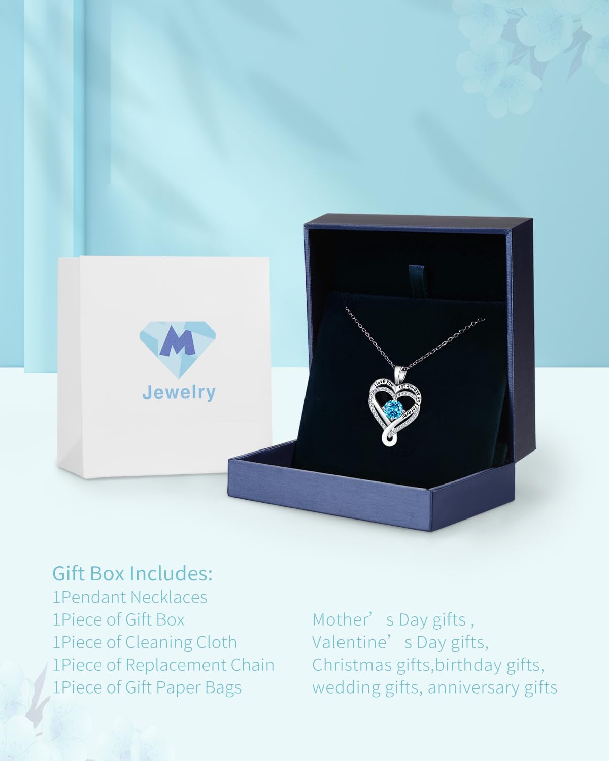 Necklaces for Women S925 Infinity Heart Turquoise Birthstone Jewelry for Women Wife Birthday Gift Ideas Anniversary Romantic Love Jewelry Girlfriend Mom Daughter Granddaughters December