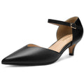 DOBOLIN Comfort Kitten Heels Pumps for Women Low Heels Ankle Strap Elegant Pointed Closed Toe Dress Dance Shoes for Party Wedding, Size 6 Black