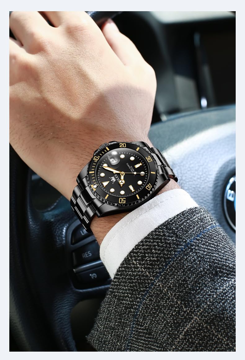 OLEVS Mens Watch, Classic Large Dial Clear Easy to Read Dress Stainless Steel Reloi para Hombre, Waterproof Watches for Men Fashion All Black Men's Watches, Mens Luxury Watch, Analog Wristwatches