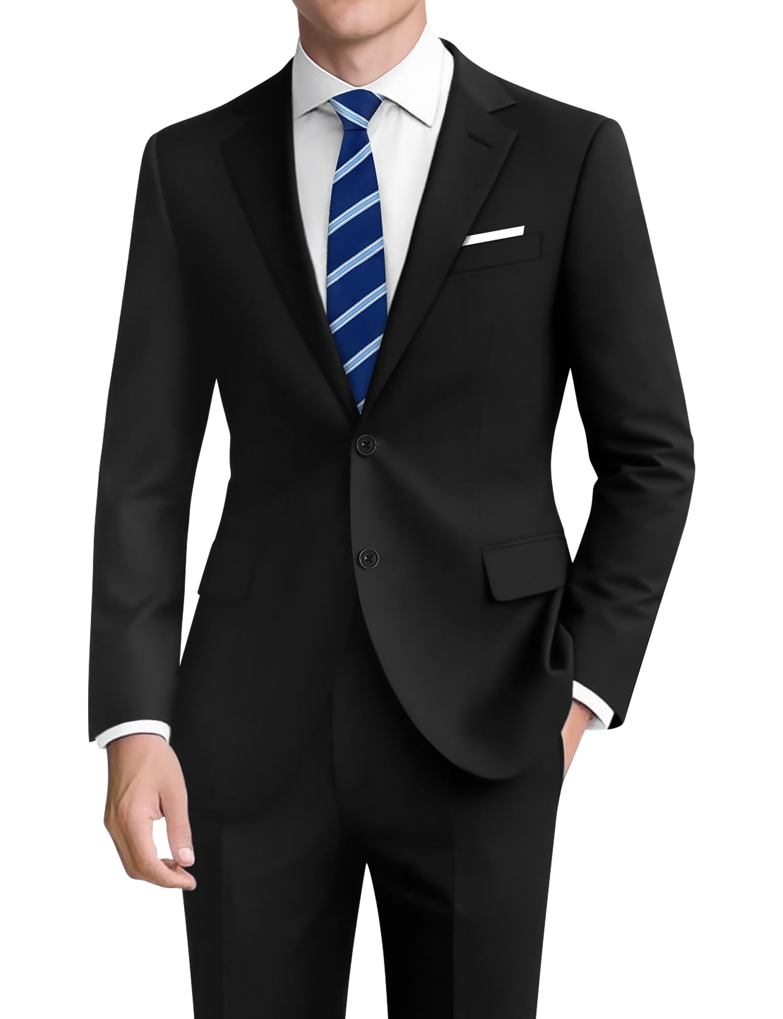 Pacific Perfect Mens Suits Regular Fit Slim Fit 2 Piece XS Black Tuxedo Classic Fit with Stretch Fabric Mens Suit for Business, Wedding, Prom, Party (Regular, 36R)