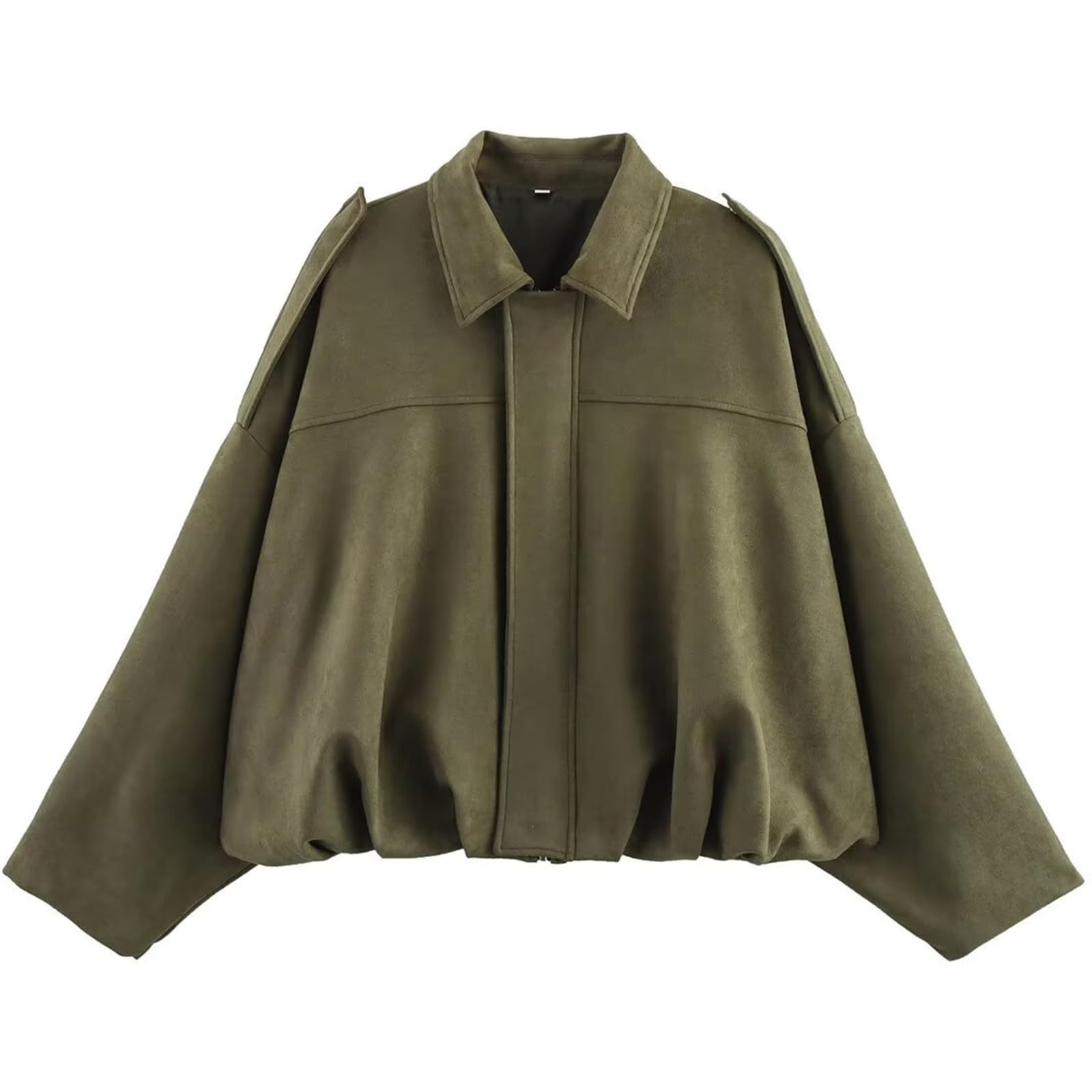 Csvinkiko Women's Faux Suede Bomber Jacket Oversized Pilot Coats Fall Lapel Zip Up Motorcycle Streetwear Outerwear(Army Green, X-Small)