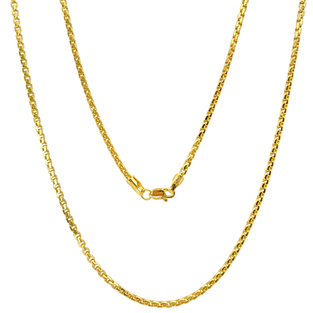 JEWELHEART 14K Real Gold Round Box Chain 2.1mm Yellow Real Gold Chains For Men Diamond Cut Link Chain Necklace For Women with Lobster Clasp 20"