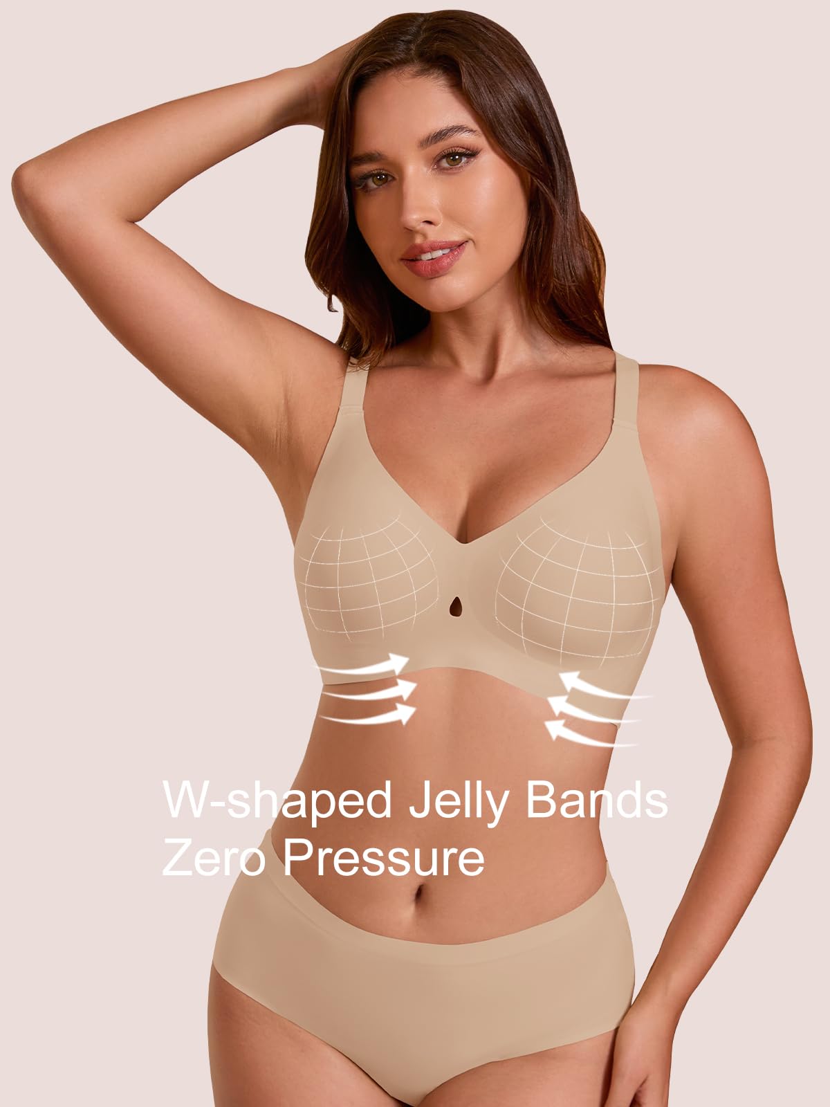 COCOMARTS Jelly Bras for Women No Underwire Seamless Push Up Bra Full Support Comfort Bralettes Wireless Plunge Everyday Bra Nude Large