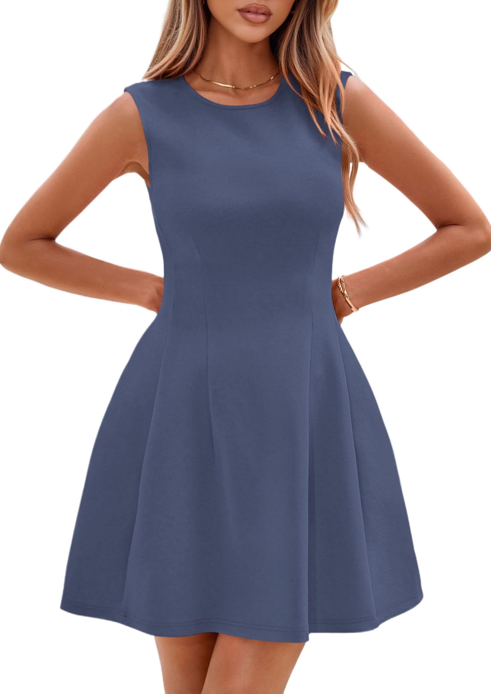 PRETTYGARDEN Summer Dresses for Women 2026 Elegant Classy Spring A Line Business Casual Work Graduation Cocktail Short Dress (Dusty Blue,XX-Large)