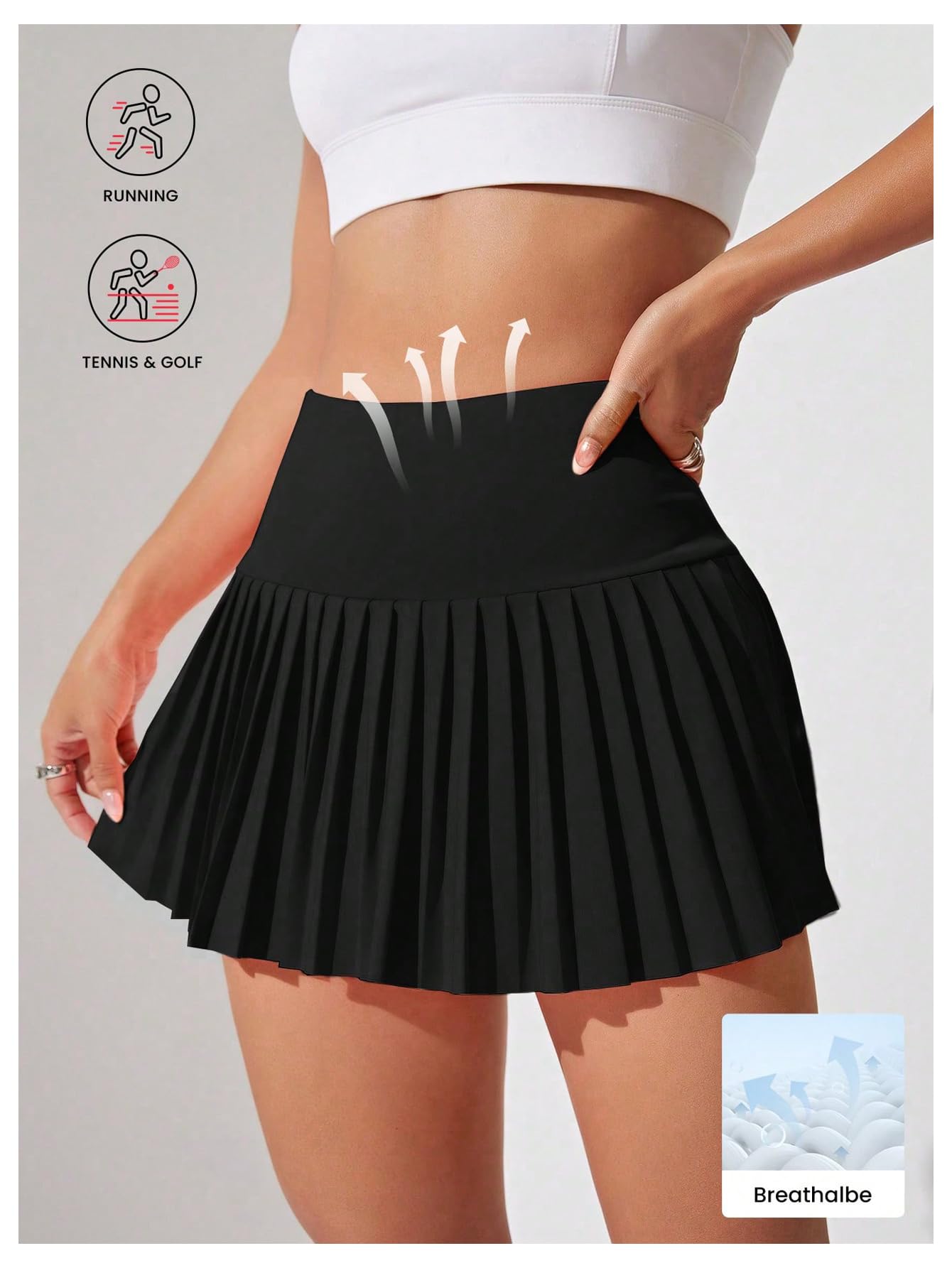 WDIRARA Women's Pleated Tennis Skirt High Waisted Golf Skort Athletic Mini Shorts Black X-Large