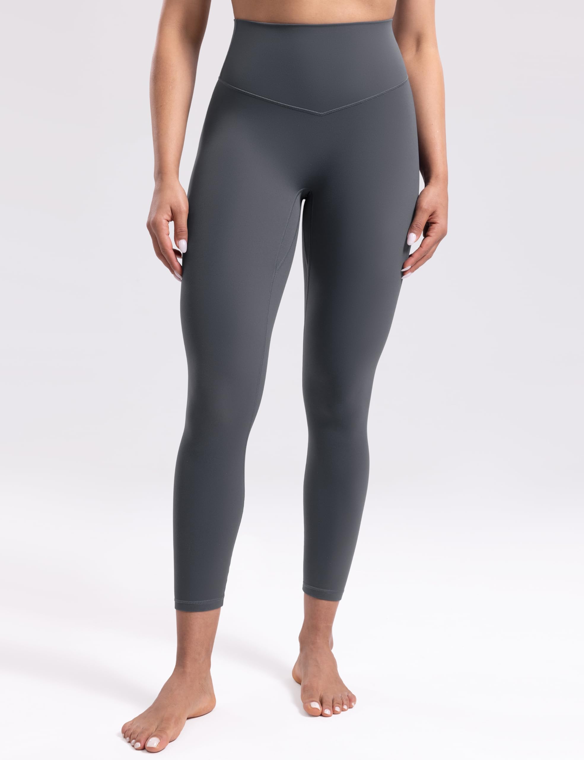 ENERBLOOM Women's Workout Leggings Yoga Pants No Front Seam 25"/28" High Waisted Hidden Scrunch Butt Athletic Gym Tights 25" Grey Large