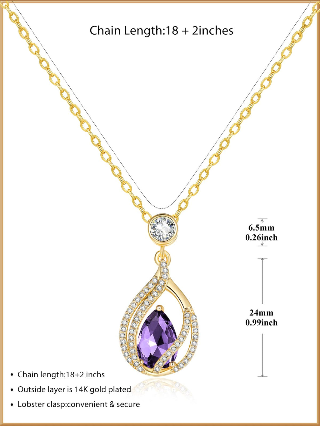 Lmoneta Birthstone Necklace for Women February Birthday Gift for Her Amethyst Birth Stone Necklace for Womens Necklaces