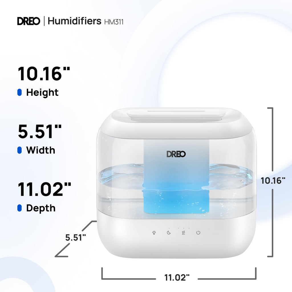 DREO Humidifiers for Bedroom, 4L Top Fill for Large Room, 36H Runtime, 28 dB Quiet Supersized Cool Mist Air Humidifier for Baby Nursery, Plants, Indoor, Night Light, Easy to Clean & Fill, White