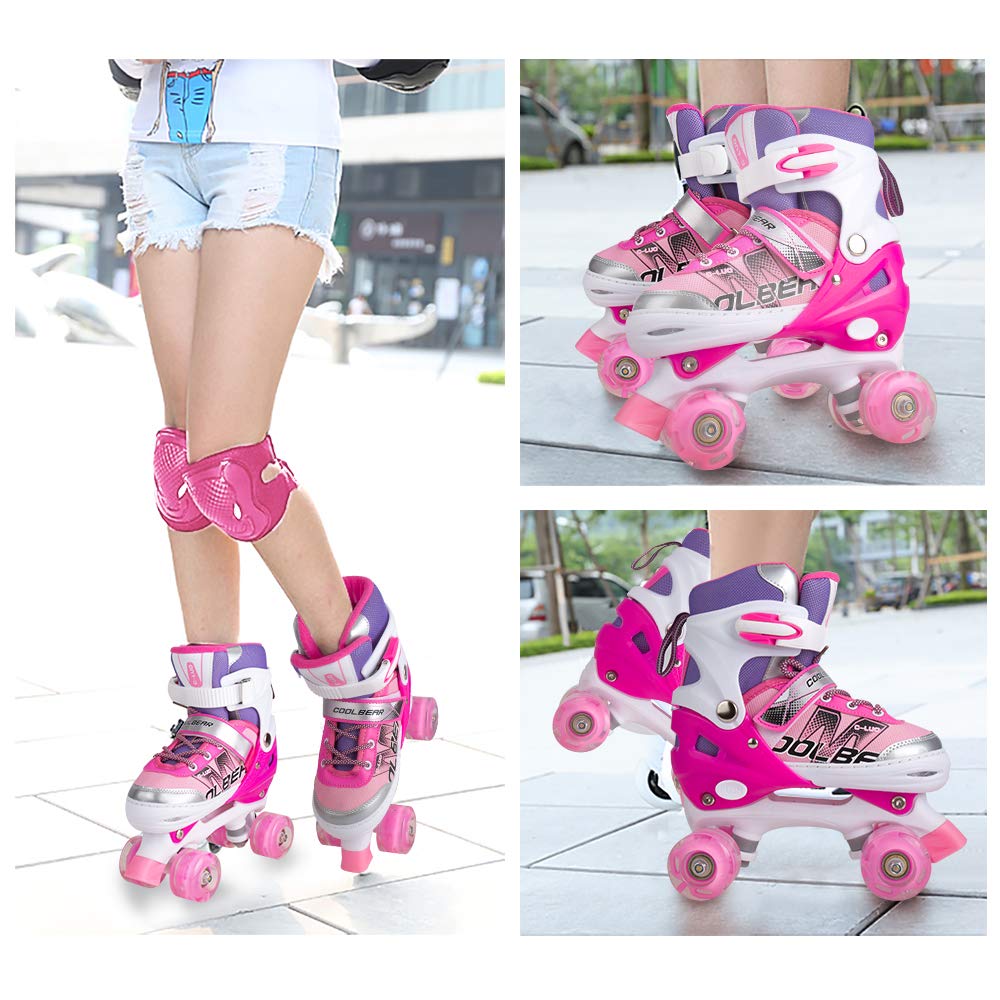 Sowume Adjustable Kids Roller Skates for Girls and Women, All 8 Wheels of Girl's Skates Shine, Safe and Fun Illuminating for Beginner