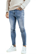 GINGTTO Skinny Jeans Men Slim Fit Stretch Blue Jeans Tapered Leg Elastic Waist 32