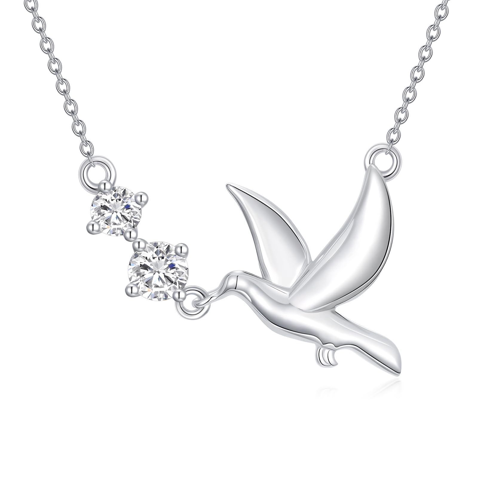 BETHZA Diamond Bird Pigeon Necklace 925 Sterling Silver Pendant 16 Inch Chain Anniversary Birthday Christmas Mother's Day Gift for Her Women Wife Girlfriend Mother Mom
