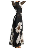 Verdusa Women's Floral Slimming Wedding Guest Dress Long Sleeve Holiday Maxi Dresses Black Khaki Large