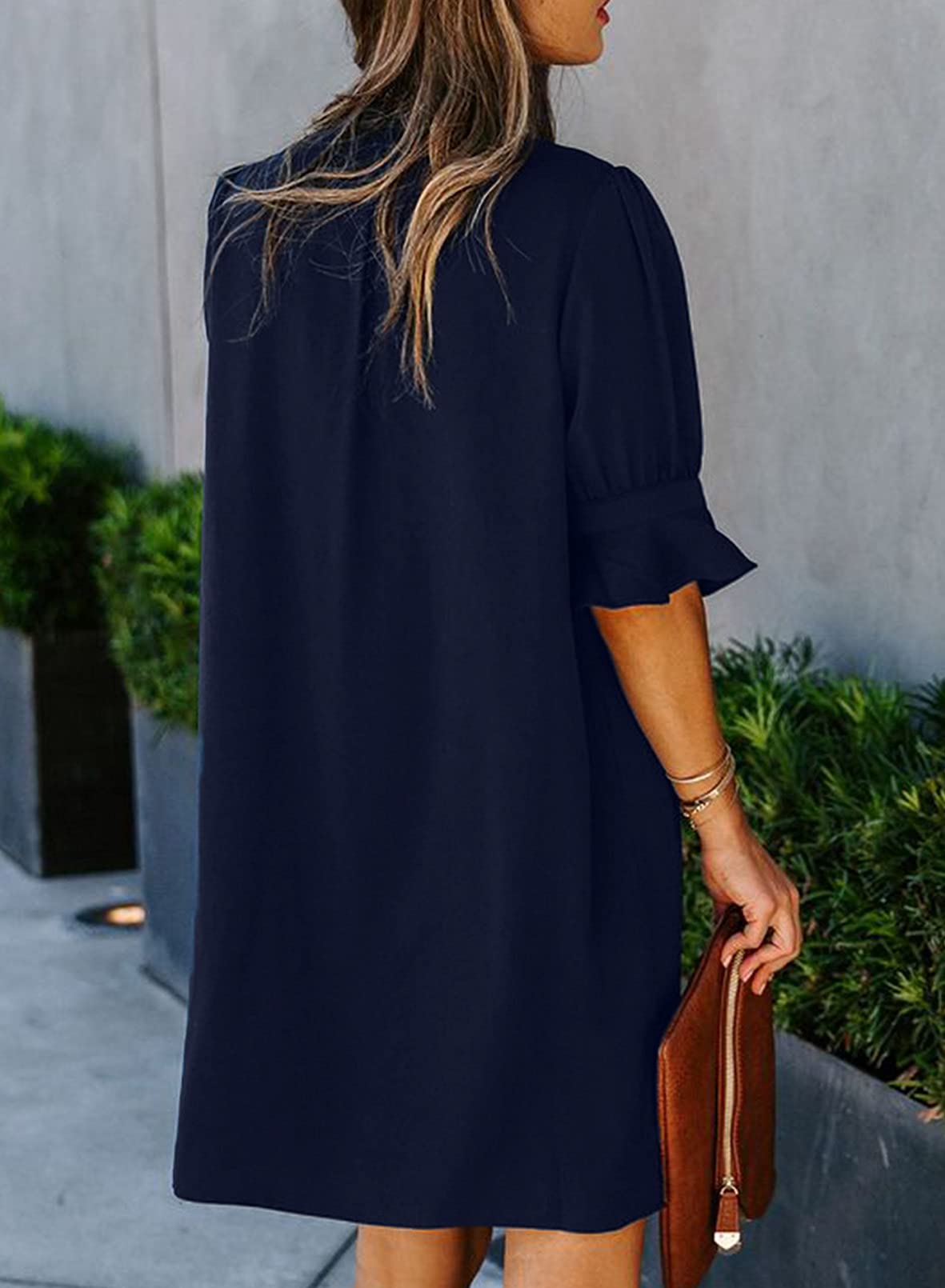 QACOHU Summer Dresses for Womens 2026 V-Neck Short Sleeve Breathable Soft Skin-Friendly Comfortable Tunic Dress Blue L