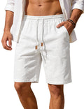 LINENNMAIN Men's Cotton Linen Shorts Casual Elastic Waist Drawstring Summer Beach Vacation Shorts with Pockets White