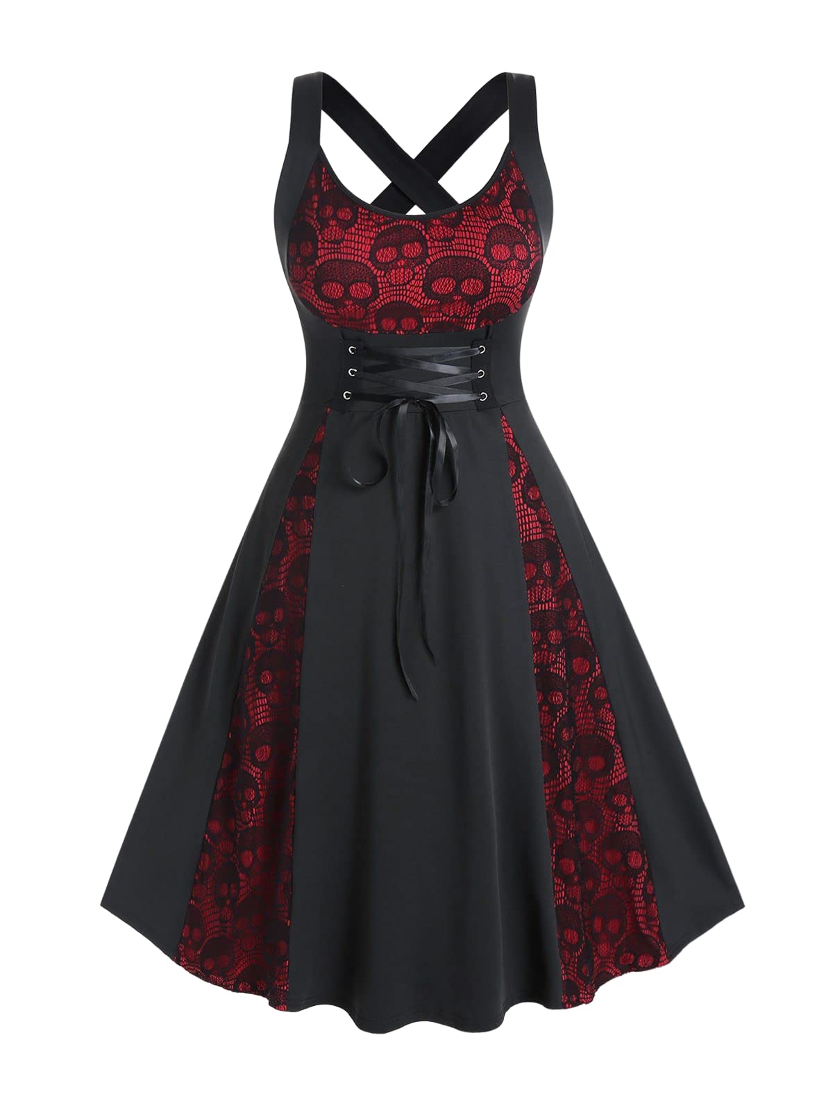 ROSE GAL Womens Plus Size Dresses Sleeveless Wrap V-Neck Gothic Vintage 50S Spaghtti Strap Swing Cocktail Rockabilly Weeding Party Maxi Dress(Black_5/2X)