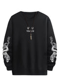 WDIRARA Men's Dragon Letter Graphic Print Sweatshirt Long Sleeve Round Neck Tops Casual Pullovers Black XXL