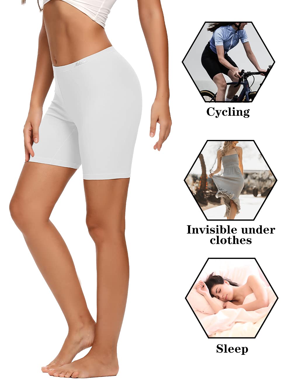 Molasus Womens Boxer briefs Cotton Boy Shorts Underwear Anti Chafing Bike Short Long Leg Under Shorts White 4 Pack Size 9