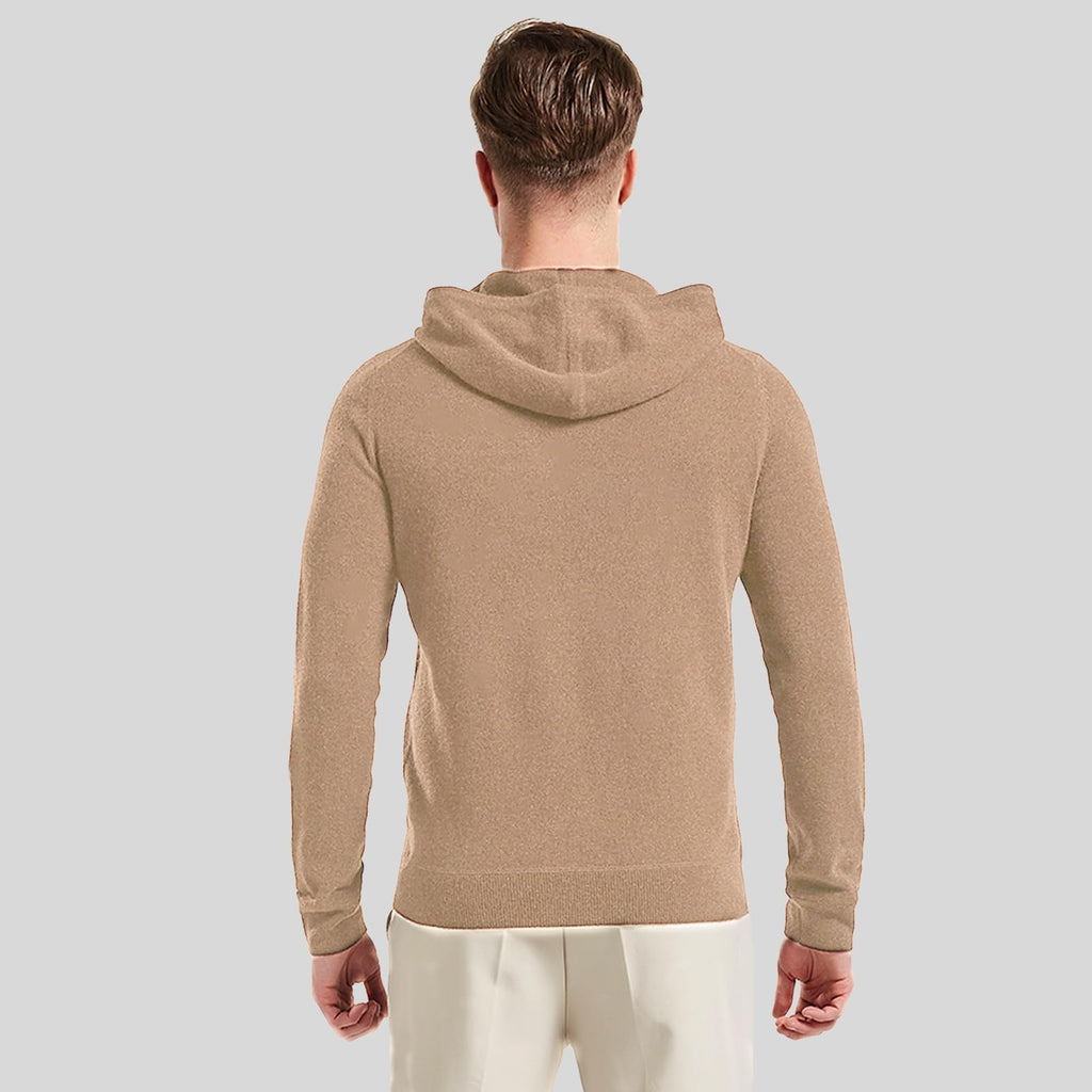 GreenMount Cashmere Sweater for Men Essential Base Hoodie Long Sleeve Pullover Sweater with Pocket (DarkBrown)