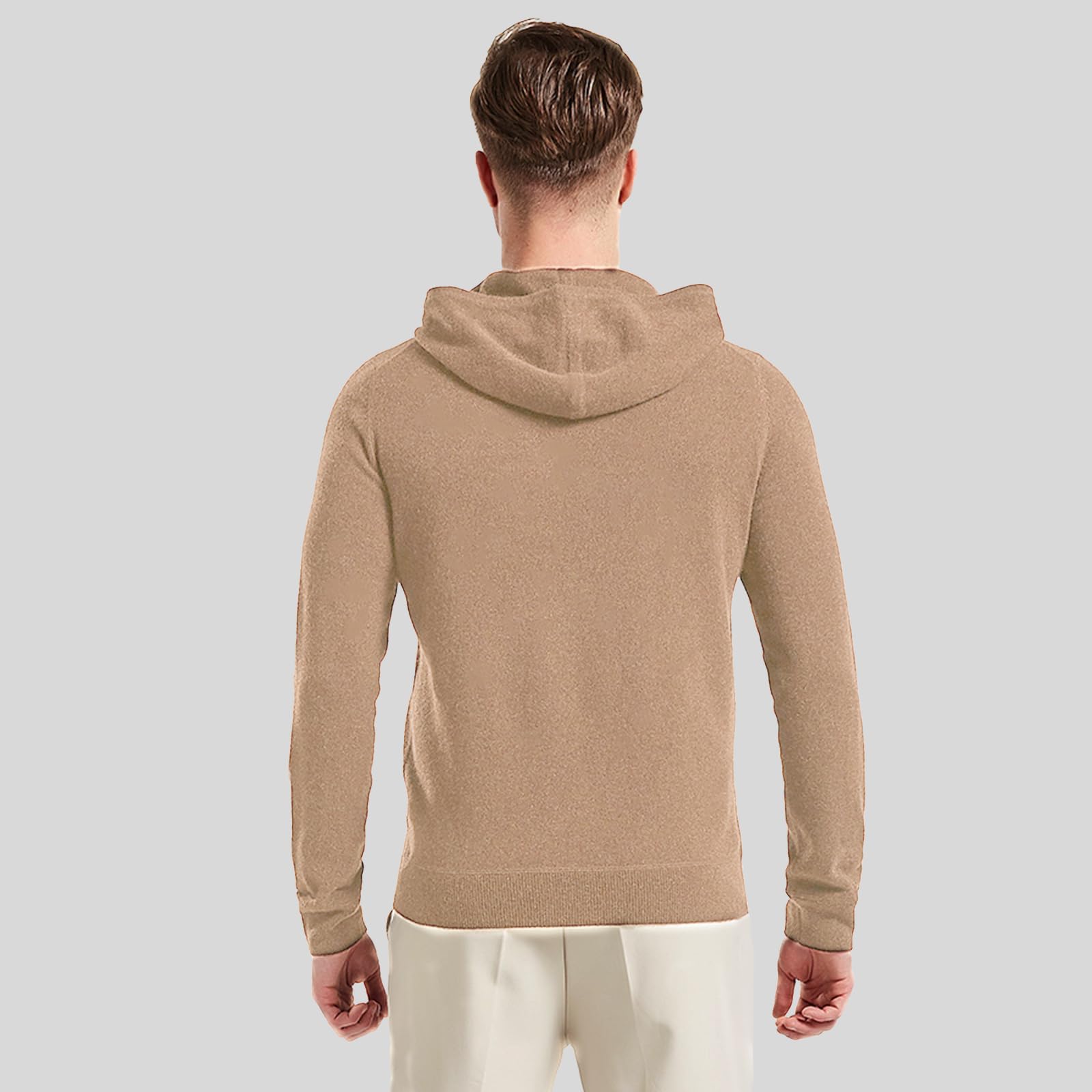 GreenMount Cashmere Sweater for Men Essential Base Hoodie Long Sleeve Pullover Sweater with Pocket (DarkBrown)