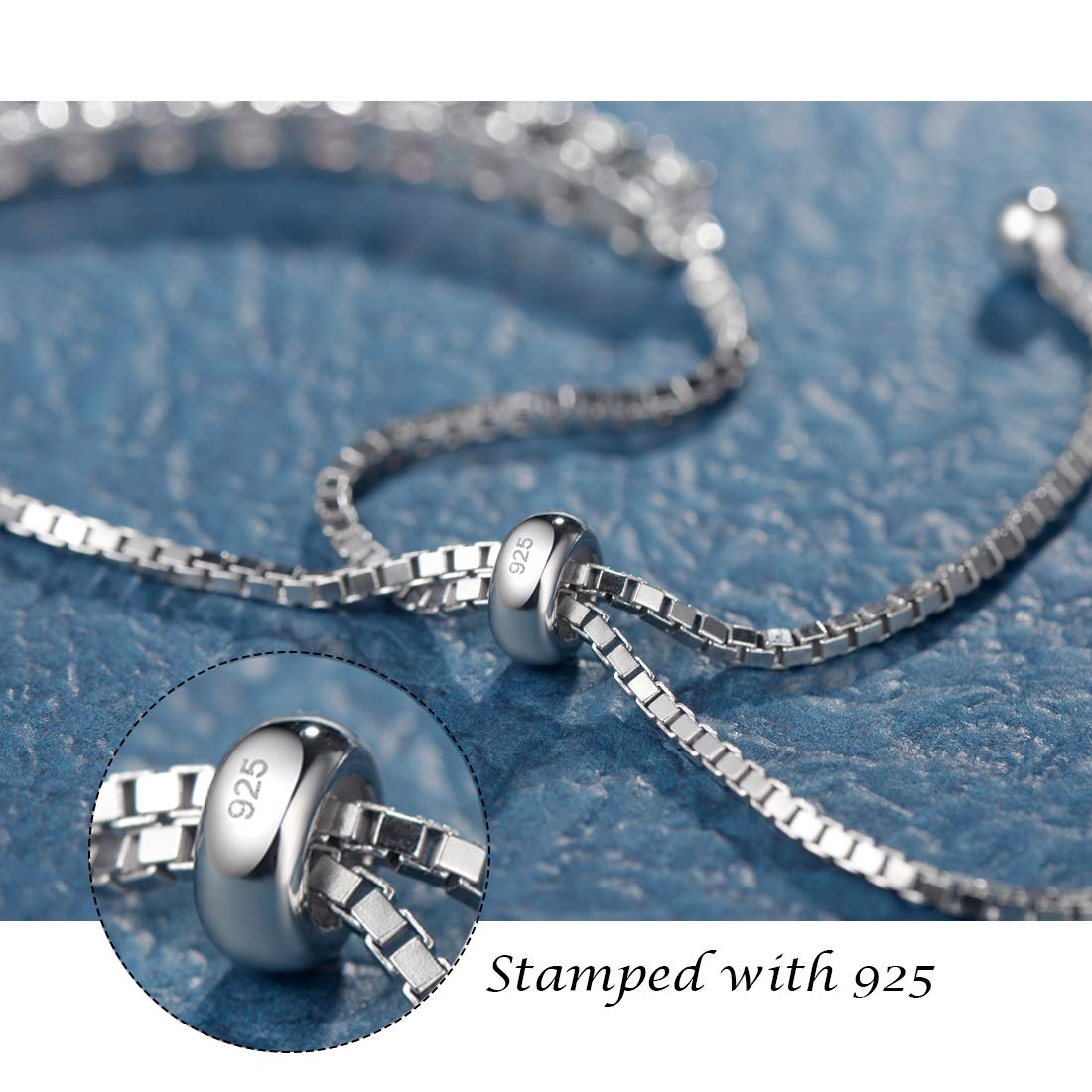 FANCIME September Birthstone Jewelry Blue Sapphire Bracelet for Women Sterling Silver 4mm Gemstone Tennis Bracelet Bolo Adjustable Chain Fine Jewelry Birthday Gifts for Women Mom Wife Her