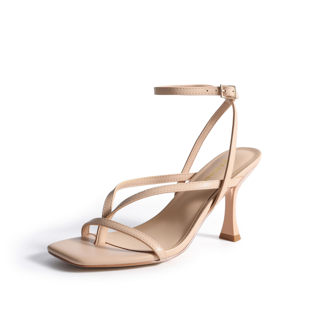 DREAM PAIRS Women's Square Heels Strappy Toe Thong Ankle Strap Sandals Shoes,Size 6,Nude,DWUMHS2560