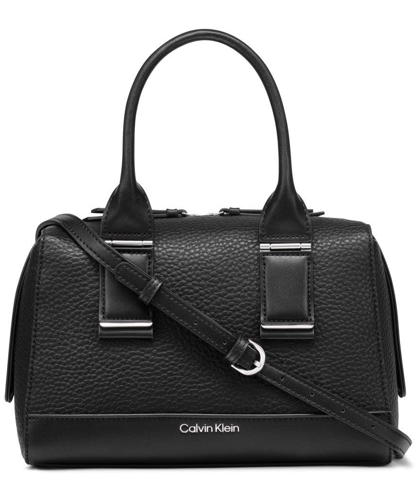 Calvin Klein Jett Top Zip Satchel, Black/Silver, One Size