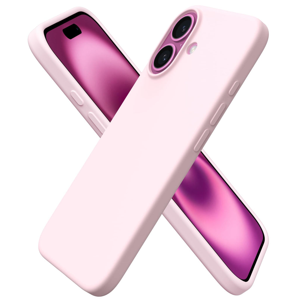 ORNARTO Compatible with iPhone 16 Case 6.1", Slim Liquid Silicone 3 Layers Full Covered Soft Gel Rubber Shockproof Phone Case, Protective Cover with Anti-Scratch Microfiber Lining-Chalk Pink