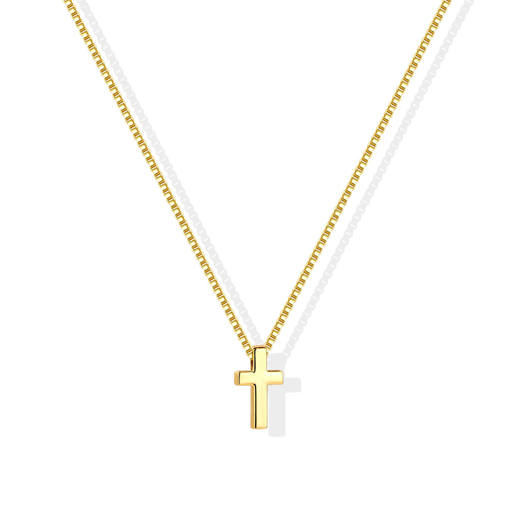 Poxtex Gold Cross Necklace for Women Teen Girls Dainty Cute 14K Gold Plated Small Cross Pendant Trendy Jewelry Non Tarnish Waterproof Simple Tiny Necklace Religious Christian Baptism Jesus Faith Gifts Stuff