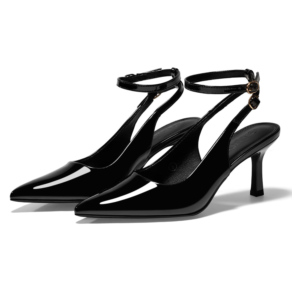GotSoft Womens Pointed Toe High Heels Slingback Stiletto Ankle Strap Pumps Dress Shoes, Black, Size 8