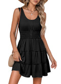 Dokotoo Womens Summer Dresses Sleeveless Button Down Smocked Waist Ruffle Tiered Casual Swing Mini Graduation Dress Beach Vacation Clothes for Women Sun Tshirt Sundress Outfits Black Large