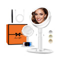 B Beauty Planet Vanity Mirror with Lights, 30X Magnifying Makeup Mirror with 3 Lighting and Adjustable Brightness, Rechargeable 2-Sided Height Adjustable Desk Mirror for Bathroom, Gift for Women White