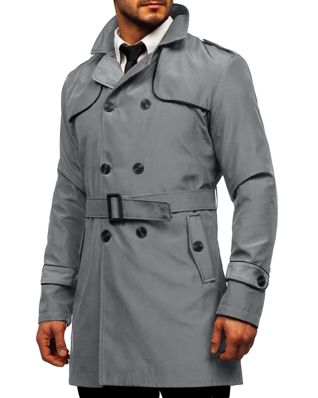 Makkrom Men's Trench Coat Slim fit Double Breasted Notched Lapel Belted Windbreaker Long Jacket Casual Windproof Overcoat
