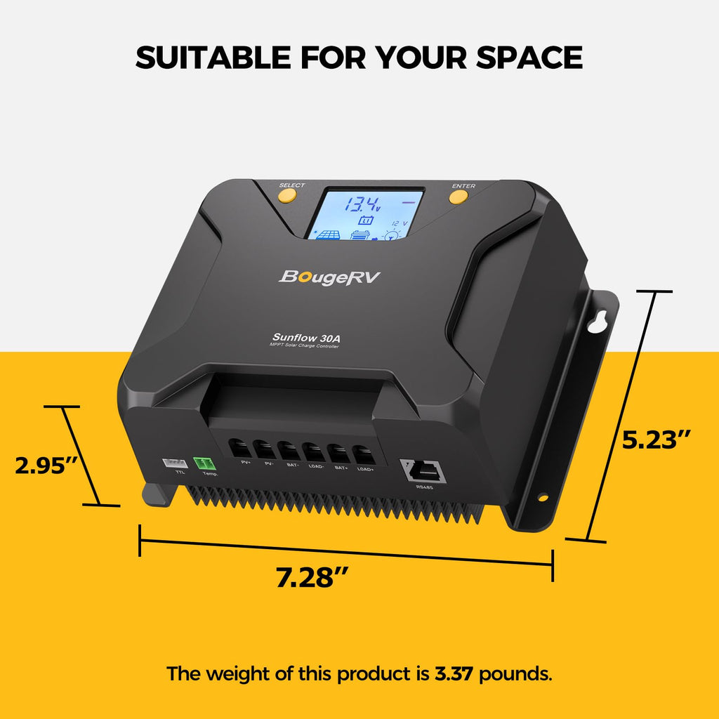 BougeRV MPPT Solar Charge Controller 30A, w/ Low-Temp Cut-Off, APP Control, Backlit LCD, 30 Amp Solar Panel Regulator 12V/24V for LiFePO4, SLD, Gel, FLD, AGM Battery, RV, Marine, Upgraded