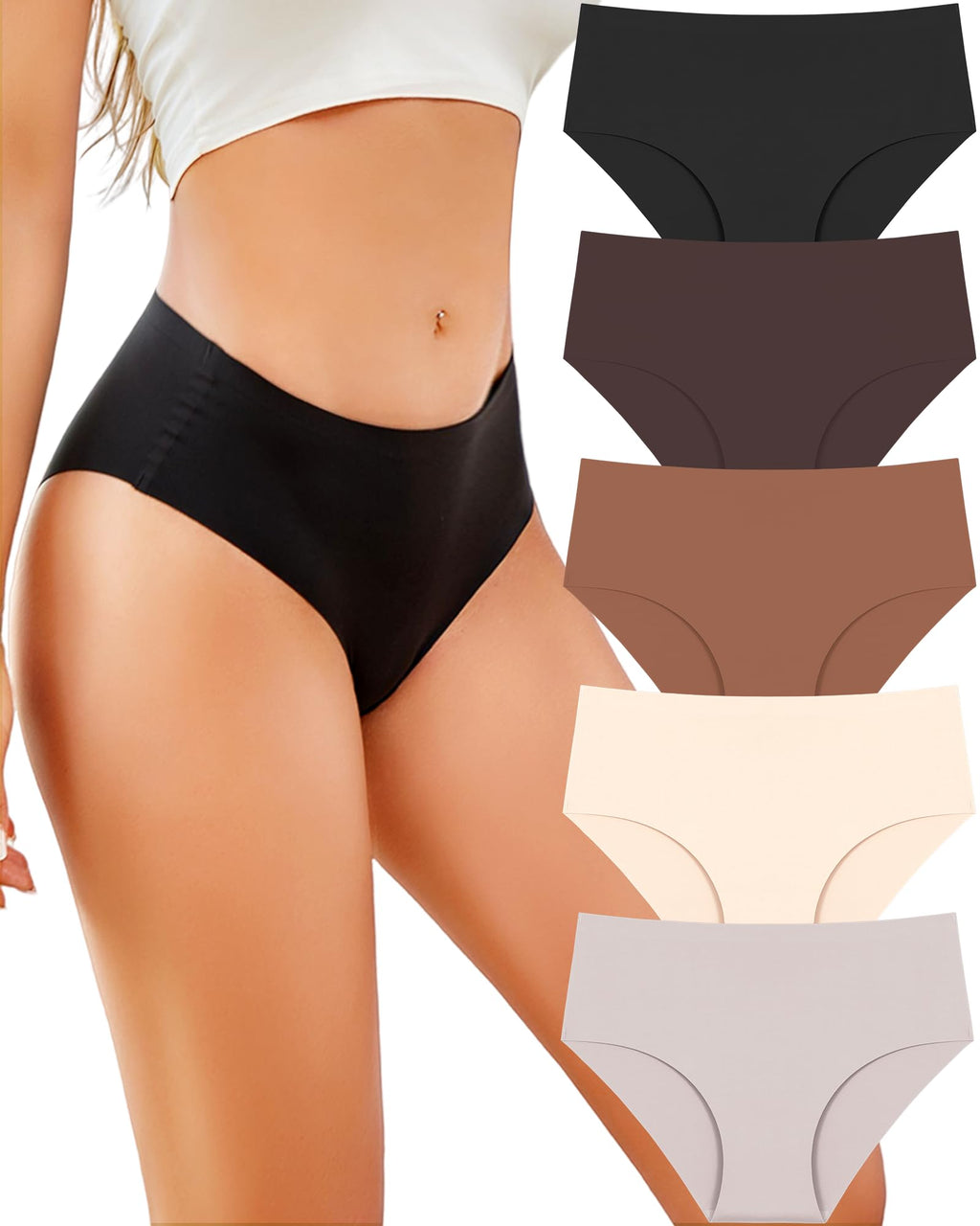 UNDER THE SEA Seamless Underwear for Women Plus Size Mid Rise Lingerie Brief Sexy No Show Panties Lingerie Cheeky Clothing Clothes outfits Apparel Gift Overnight Delivery Items Fashion 5 Pack XS-3XL
