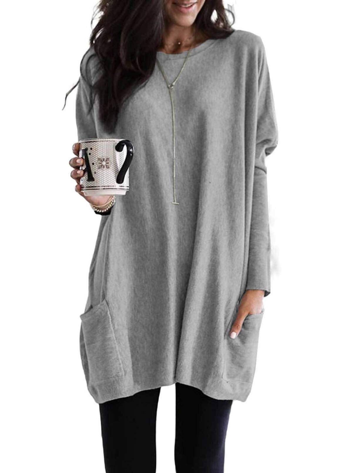 Dokotoo Womens Winter Dresses Long Sleeve Tunic Tops for Women Loose Fit Dressy Solid Color Casual Oversized Winter Clothes Sweatshirt Dress Grey Dresses for Women XXL