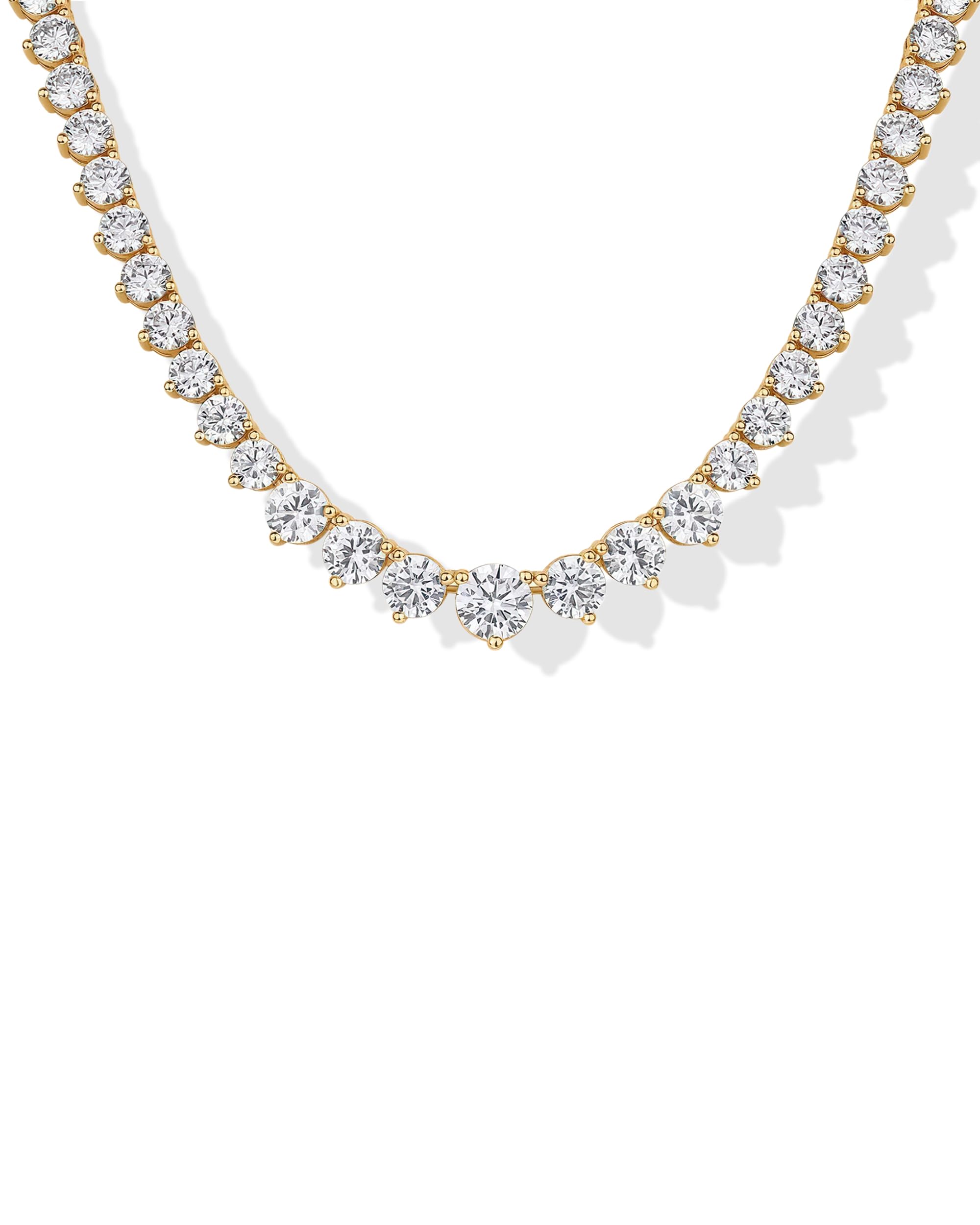 PAVOI 14K Yellow Gold Plated Graduated Tennis Necklaces for Women - Cubic Zirconia Tennis Necklace for Brides & Bridesmaids - Simulated Diamond Chain Trendy Wedding Jewelry - 18 Inches